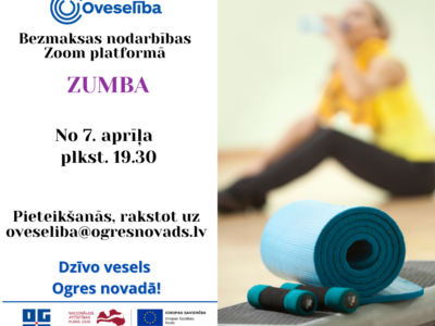 No 7. aprīļa  Oveselība organizē bezmaksas “Zumbas” nodarbības “Zoom” platformā.