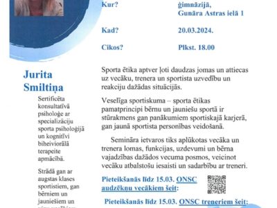 Seminārs par trenera un vecāku lomu bērna sportisko gaitu laikā